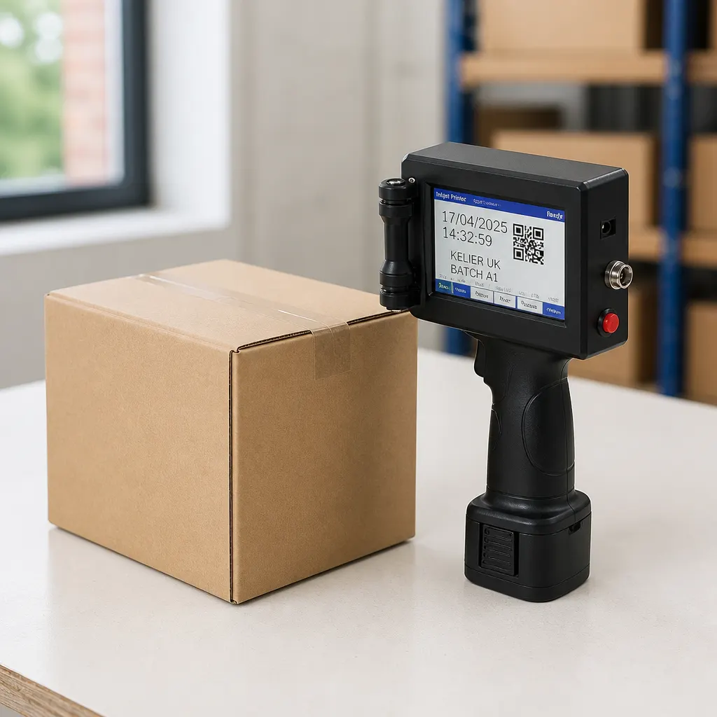 Handheld inkjet printer ready for marking work